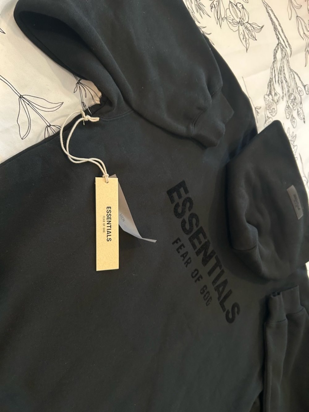 Fear of God ESSENTIALS Black Crewneck Sweatshirt with Embossed Logo